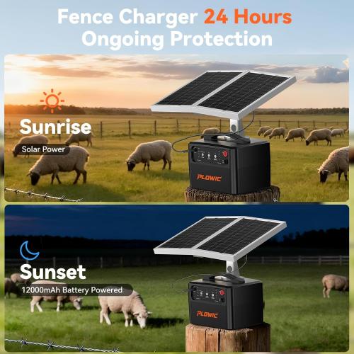 Solar Electric Fence Charger for Livestock: 30 Miles Solar Fence Charger, 12KV 1.5J Output Electric Fence Energizer with 12000mAh Battery, 15W Solar Panel, IP65 Waterproof for Poultry Garden