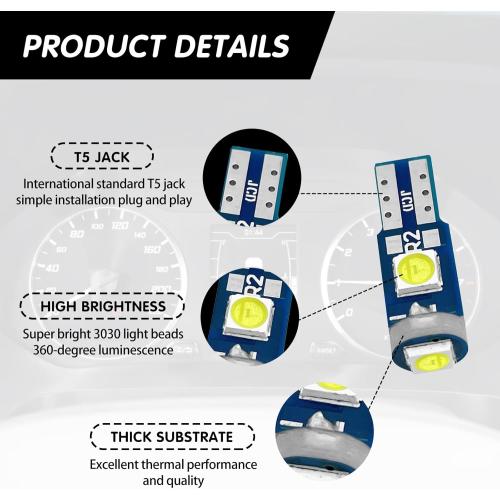 74 Led Bulb Dash Lights Super Bright, T5 37 74 LED Bulb with Twist Lock Socket PC74 PC37,Dashboard Lights, Instrument Cluster Bulbs Kits,Pack of 20 (White)