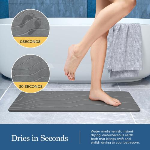 Stone Bath Mat Diatomaceous Earth Non-Slip Shower Mat,Quick Drying Diatomite Bath Stone Mat for Bathroom Floor -Super Absorbent,Natural, Easy to Clean(24×16 Grey)