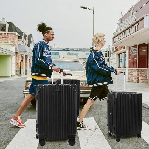 3-Piece Expandable Luggage Set Suitcase in Classic Black -Double Wheel Stability & Secure TSA Locks(20in24in28in)