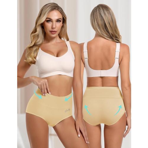 Size XXL Women's High Waisted Underwear Tummy Control Stretch Soft Comfy Breathable Nylon Full Coverage Panties Briefs 5 Pack