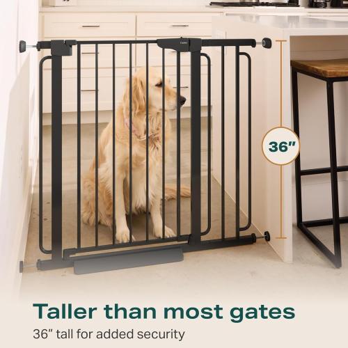 Cumbor 36 Extra Tall Baby Gate for Stairs, 29.7-57 Extra Wide Dog Gate for Doorways Hallways, Pressure Mounted Child Gate for Wide Opening, Auto Close Personal Safety for Babies and Pets, Black