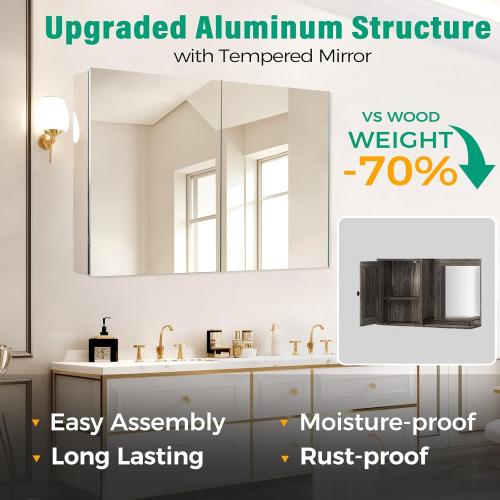 Medicine Cabinet Mirror,Bathroom Mirror with Storage 14 x 18 in | ﻿ Bathroom Medicine Cabinet With Mirror And Adjustable Shelves, Aluminum Recessed or Wall Mounted Medicine Cabinets