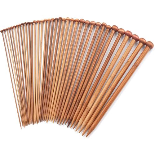 Bamboo Knitting Needles Set, Wooden Knitting Needles for Beginners, 18 Pairs US Size 0-15 (2.0-10.0mm) 14 Inch Long Straight Wood Knit Needle Single Point for Sweaters, Socks, Shawl and Scarf