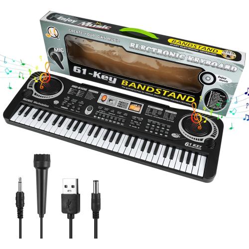 61 Key Piano Keyboard, Beginner Electronic Keyboard for Kids with Teaching Mode, 6 Demo Songs, 16 Tones, Microphone and Power Supply, Kids Piano Keyboard for Birthday Gift/Christmas Gift