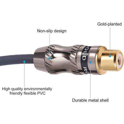 RCA Splitter, RCA 1 Male to 2 Female Cable Adapter, Stereo Audio RCA Y-Cable Heavy Duty, subwoofer Splitter Gold Plated 10 (25 cm)