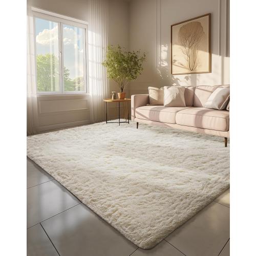 Ophanie 6x9 Area Rugs, Upgrade Non-Slip Fluffy Soft Rugs for Living Room, Large Shag Ivory Fuzzy Plush Rug, Shaggy Big Carpets for Bedroom, Kids Boys Girls Dorm Nursery Home Decor Aesthetic