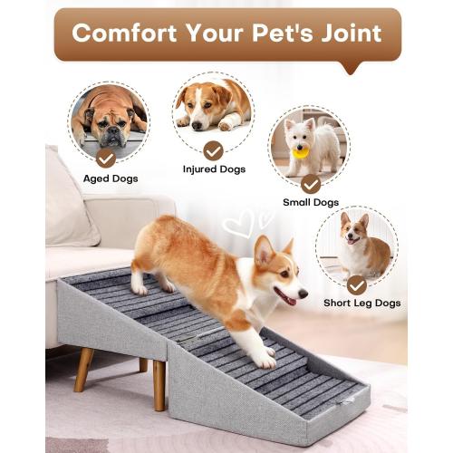 Dog Stairs for Small Dogs 17.13 H, 4-Step Doggie Ramp for Couch Bed Sofa and Chair, Foldable 2 in 1 Wooden Pet Steps for Puppy Medium/Large Dogs and Cats, Split Ottoman Design