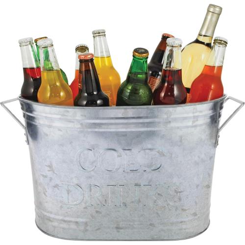 Twine Insulated Drink Galvanized Bucket, Beer and Beverage Tub, Metal Bucket, Ice Buckets for Parties, Holds 5.35 Gallons, Silver