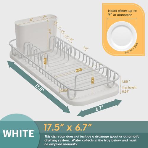 SunnyPoint 304 Stainless Steel NeverRust Compact Dish Drying Rack with Utensil Holder & Removable Drain Tray, Rustproof Small Dish Rack for Kitchen Countertop or Over Sink – White