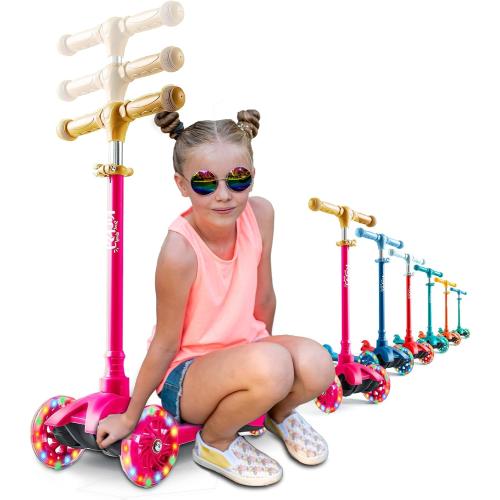 Kicksy - Kids Scooter - Toddler Scooter for Kids 2-5 Adjustable Height - 3 Wheel Scooter for Kids Ages 3-5 Boys & Girls - Kids Three Wheel Scooter with Light Up LED Wheels