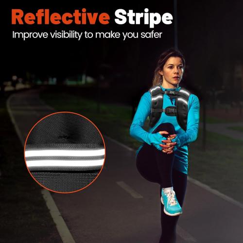 Black Weighted Vest, Weight Vest for Men Women, Body Weight Vests Adjustable with Reflective Stripe for Strength Training, Running, Training Workout, Jogging, Walking