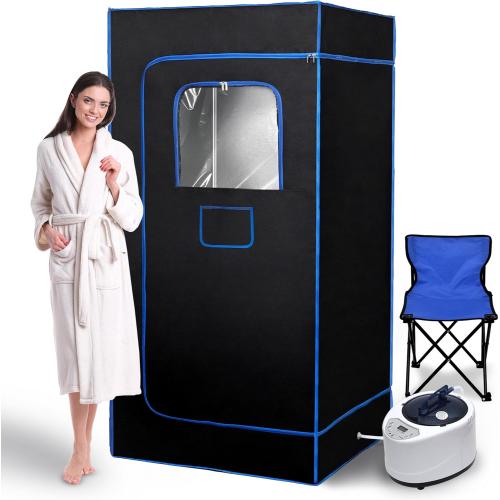 Sauna Box,Portable Sauna for Home,Thickened Sauna Canopy Kit with 3L 1000W Steam Generator,9 Temperature Settings,Full Body Dry Sauna SPA, Black