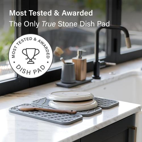 Dish Pad - Collapsable Stone Dish Drying Mat with Diatomaceous Earth for Quick Drying - Ultra Absorbent - Encased in Silicone - Eco-Friendly, Foldable - Original 19.9x15.2, Slate