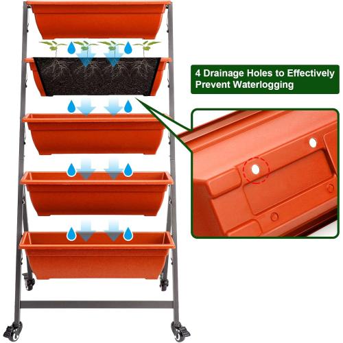 EDOSTORY 4.5 FT Height Vertical Garden Planter Removable Brick Red Raised Bed Box with 5 Container Boxes,Digging Claw Gloves,Trowel,Purning Shears for Outdoor Vegetables Flowers