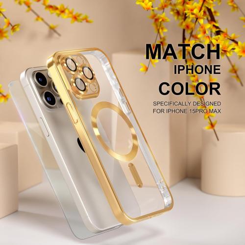 Size iPhone 15 Pro Max Color Gold Misea Magnetic for iPhone 15 Pro Max Case with MagSafe [Never Yellowing] [Military Grade Drop Protection] Full Camera Lens Protector Plating Soft Clear Phone Case for Women Girls, Gold