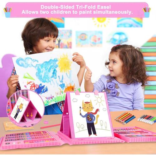 208 PCS Art Supplies,Drawing Art Kit Painting Art Set for Kids Girls Boys Artist, Gift Box with Trifold Easel, Includes Pastels, Crayons, Colored Pencils, Coloring Book, Scissors, Origami Paper 40 Sh.