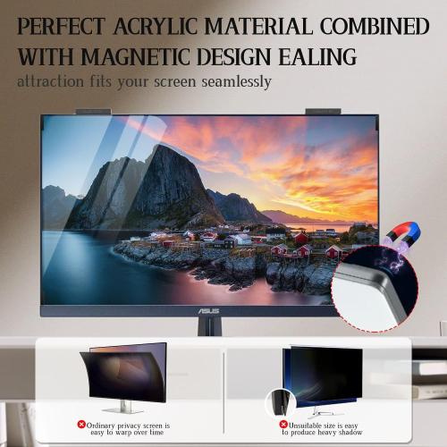 24 Magnetic Computer Privacy Screen 24 inch, Hanging Privacy Screen for Computer Monitor for 16:9 Frameless Monitor, Eye Protection Anti Glare Anti Blue Light Filter