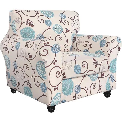 SearchI Stretch Sofa Cover Printed Couch Covers, Floral Pattern 2 Piece Armchair Slipcover with Separate Chair Cushion Cover, Washable Furniture Protector for Living Room(Armchair, Ball Flower)