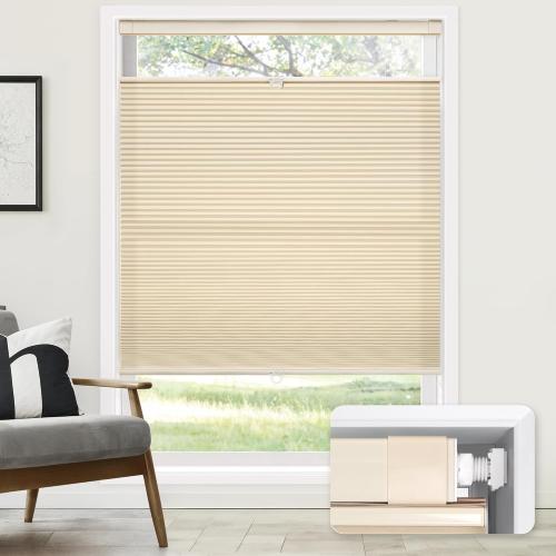 LazBlinds No Tools No Drill Cordless Cellular Shades, Top Down Bottom Up (TDBU) Honeycomb Shades for Home, Light Filtering Thermal Insulation Blinds for Windows, 35 W x 48 H, Beige