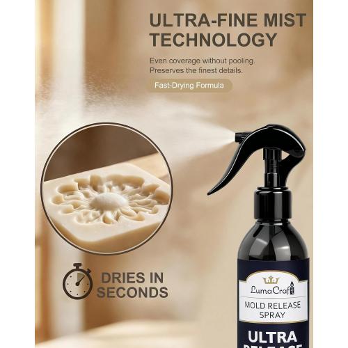 LumaCraft Mold Release Spray for Silicone Molds, Professional Release Agent for Epoxy Resin, Candle Wax, Plaster, Fast-Drying Ultra-Fine Mist, Water Washable, No Oily Residue Odorless Formula - 8oz