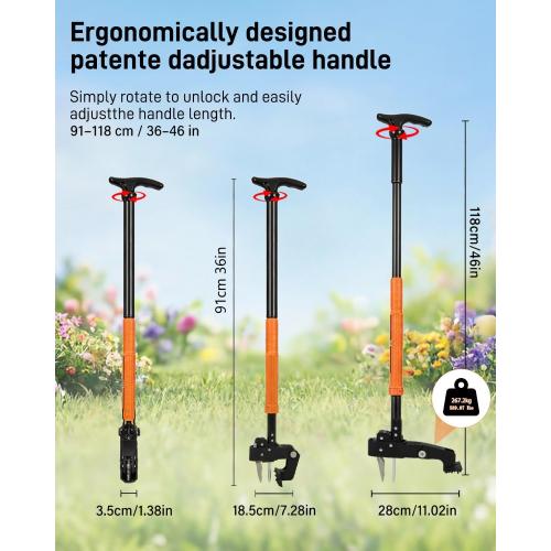 HAUSPROFI Stand Up Weed Puller Tool with 36-46 Inch Adjustable Long Handle and 50L Garden Bag, Heavy Duty 4-Claw Stainless Steel Weed Remover Tool with Automatic Rebound Design for Deep Roots