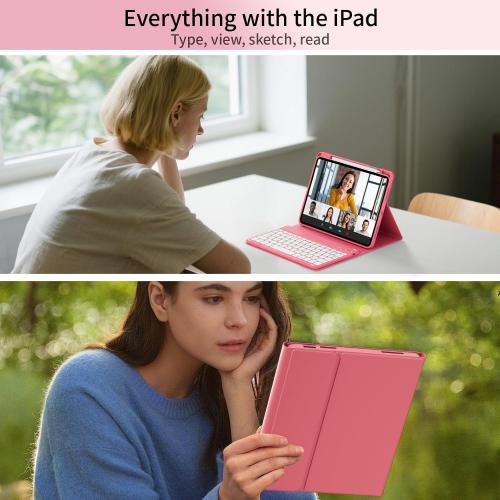 for iPad 10th 11th Generation Case with Keyboard, Folio Cover with Pencil Holder, 7 Colors Backlit Wireless Detachable Keyboard for iPad 11 inch A16 2025 10th Gen 10.9 Inch 2022, Red