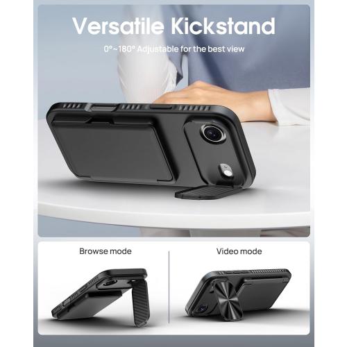 for iPhone Air Case Wallet, Card Holder (3-5 Cards), Camera Cover Stand, Military Grade Drop Protection, Rugged Hard Heavy Duty Men Women Phone Case for iPhone Air 6.5 2025, Black