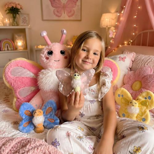 MaoGoLan Butterfly Stuffed Animals for Teen Girls 31 inch Giant Pink Butterfly Plush with 3 Babies Inside, Soft Insect Toy Cute Birthday Gift for Kids Christmas Party Favors Decors