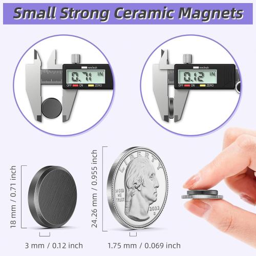 VNDUEEY Strong Magnets with Adhesive Backing, 0.7 * 0.12 inch Small Round Magnets for Crafts, Circle Magnet Ceramic Magnet for Fridge, DIY, Science Projects, Whiteboard (Black)