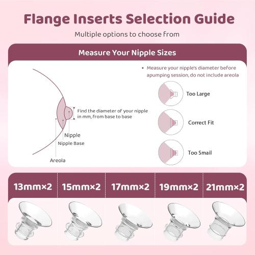 Flange Sizing Kit 3 in 1 with 10PCS Flange Inserts 13/15/17/19/21mm, Silicone Breast Pump Flanges Insert Kit for 24mm Electric Breast Pump, Pumping Breastfeeding Essentials Kit for New Mom