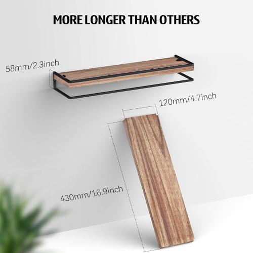 Meangood Floating Shelves Wall Mounted Set of 1, Rustic Wood Wall Storage Shelves for Bedroom,Living Room,Bathroom, Kitchen Torched Wood