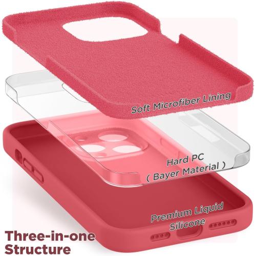 Gamma loo iPhone 13 Pro Max Case with Screen Protector, (with Camera Protection & Soft Microfiber Lining) Liquid Silicone Phone Case, Guava