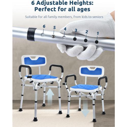 Shower Chair for Inside Shower, BRITULIF Shower Seats for Adults, 6 Height-Adjustable Options Shower Chair for Elderly and Disabled with Durable Aluminum Tubing, Ideal for Elderly, Senior