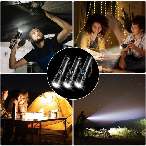 2 Pack Rechargeable Flashlights High Lumens, Super Bright Flashlight, 5Modes LED Flashlight Rechargeable, Adjustable Tactical Flashlights High Powered, Flash Lights for Emergency Camping Home