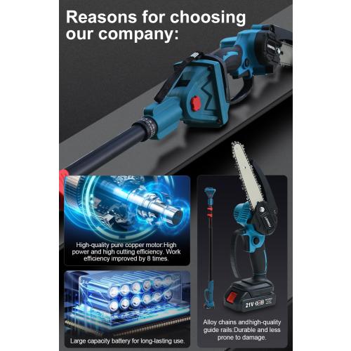 2-in-1 Cordless Pole Saw & Mini Chainsaw for Tree Trimming & Yard Work, Adjustable Pole 1.94–2.45m, 2 Batteries, Pure Copper Motor, Lightweight Design, Blue – Ideal for Homeowners & Gardeners