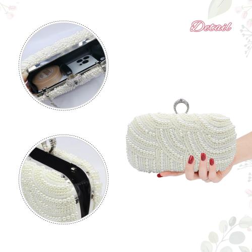 Aovtero Pearl Clutch Bag Bride Purse Women Wedding Prom Evening Bags Full Beaded Handbag with Chain