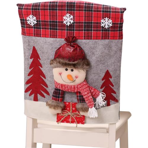 FQQWEE 4PCS Christmas Chair Covers, 3D Cute Plush Christmas Chair Back Covers, Xmas Dinner Chairs Cover, Christmas Dining Chair Slipcovers, Santa Claus, Snowman, Elk(#2)