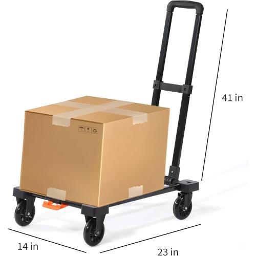 Collapsible Crate Folding Hand Truck Set -No Assembly Required-Teacher Collapsible Rolling Cart with Wheels,Shopping Cart for Groceries,Crate On Wheels and Tote Basket,Mobile Storage for File, Book