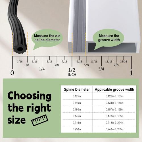 FLYZZZ Screen Spline 0.140 (9/64), 100 ft | Common Size for Standard Windows | Please Confirm Your Size (See Guide in Image #2)