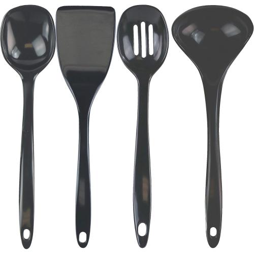 Reston Lloyd 100% Melamine Kitchen Utensil Set, Non Scratching Ladle, Spoon, Slotted Spoon & Spatula, Easy To Hold, Set of 4, Charcoal
