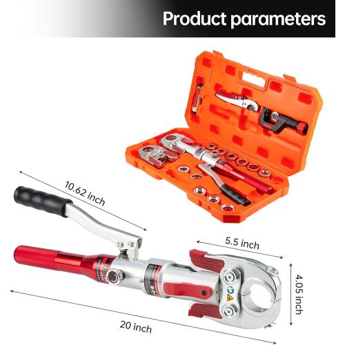 Hydraulic Copper Pipe Tube Fittings Crimping Tool with 1/2,3/4,1,1-1/4 for Copper, 1/2,3/4,1 for F877 Stainless PEX Press and 3/8 to 1 for F1807 Pex Pipe