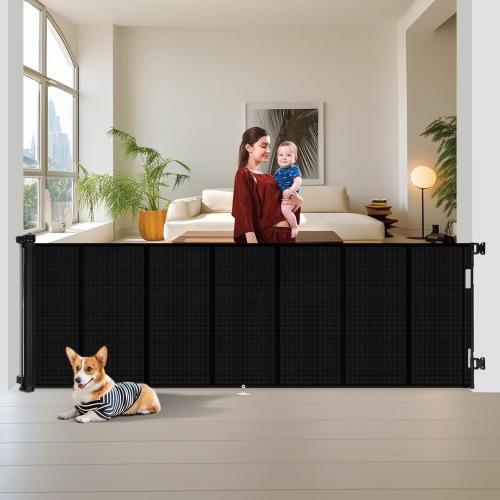 Upgrade 150 inch Retractable Baby Gates Extra Wide with Reinforced Strip Design to Prevent Crawling Through, 150 Retractable Dog Gate, 42 Tall, Retractable Gate for Indoor/Outdoor