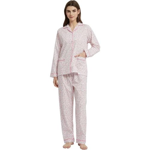Women's Medium 100% Cotton Pajama Set For Women Long Sleeve Soft Button Pajamas Elastic Drawstring PJs