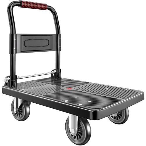 Upgraded Foldable Push Cart Dolly | 780 lbs.Capacity Moving Platform Hand Truck | Foldable for Easy Storage | 5'' PU 360 Degree Swivel Silent Wheel-Black