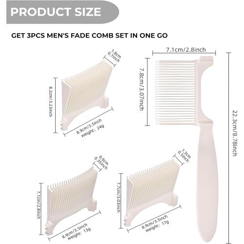 3PCS Hair Combs, Fade Comb and Styling Combs for Hair Cutting, Hair Combs for Home Hair Styling and Grooming (White)