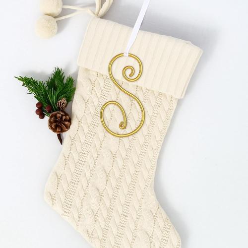 3.15 Inch Initial Christmas Stocking Name Tags Personalized Letter Metal Hanging Name Gold Wire Gift Ornament Alphabet Present Ornaments Tags for Christmas Tree DIY Craft(Letter S)