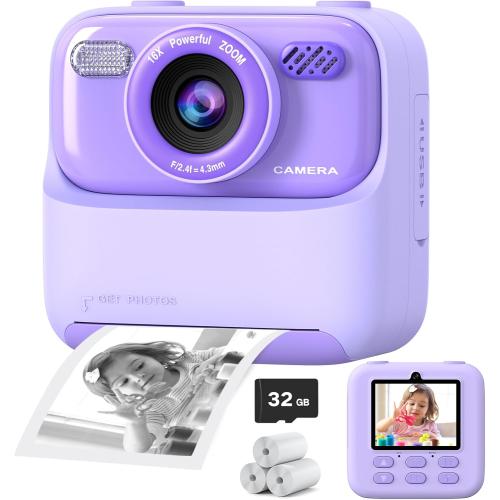 Kids Instant Digital Cameras for Boys and Girls, 1080P HD Dual-Lens Selfie Digital Camera with Print Paper & 32G Card, Christmas Birthday Gifts Toys for Toddler and Teenagers Age 3-16 Years Old
