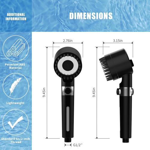 Color Black Filtered Shower Head with Handheld, High Pressure 3 Spray Mode Showerhead with 18 Stage Water Softener Filters for Hard Water - Remove Chlorine-BLACK