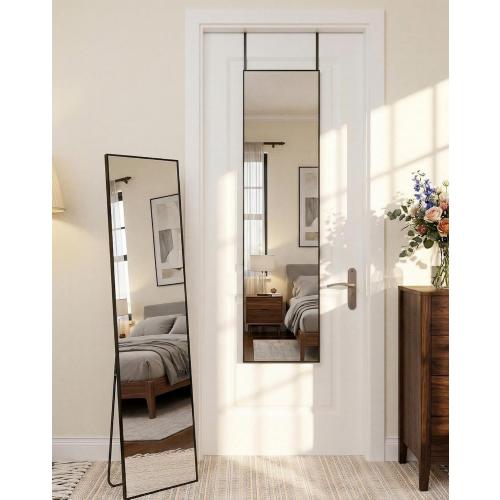 Antok Full Length Mirror, 56x14 Floor Mirror with Stand, Hanging Mounted Mirrors for Bedroom, Living Room, Cloakroom, Dining Room, Black, Rect